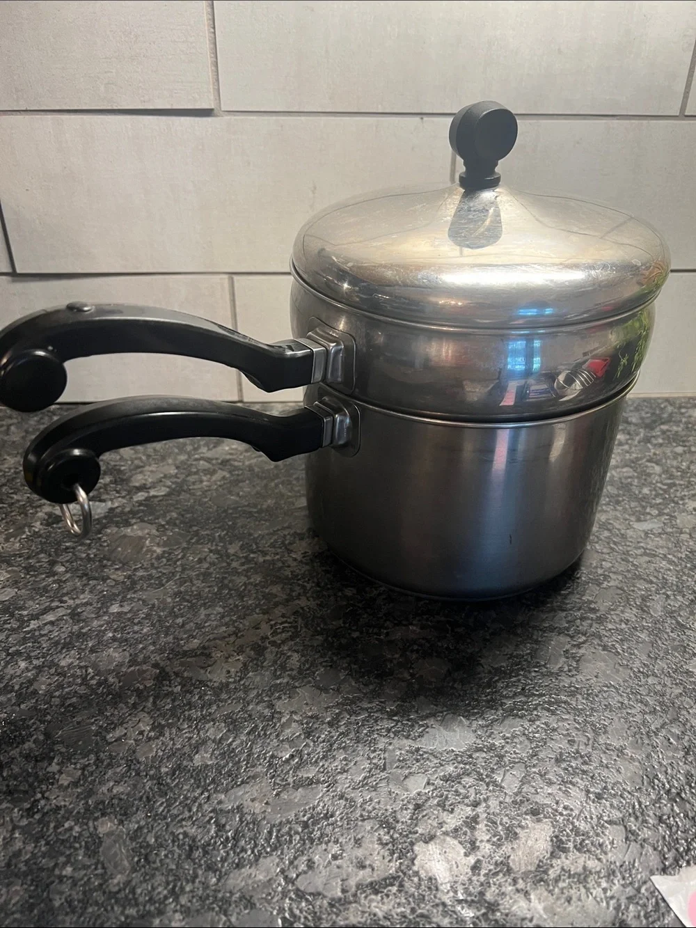 Farberware 2 1/2qt Stainless Steel Double Boiler Pot with Black Handles & lid